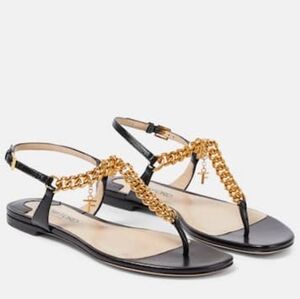 TOM FORD LEATHER & CHAIN FLAT SANDALS. NWT